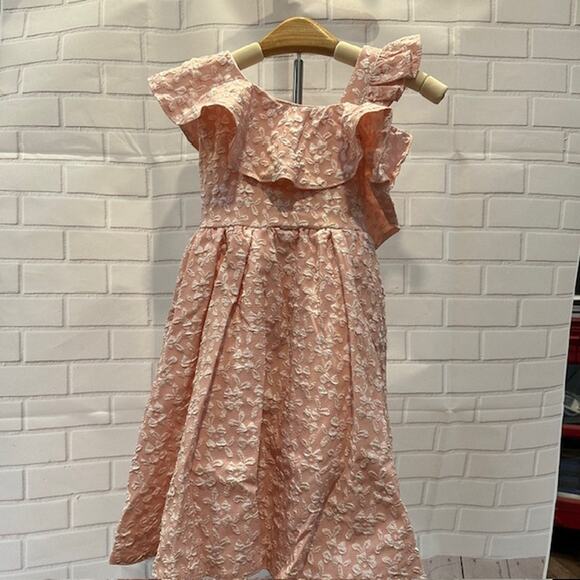 Girls Size 120 US 6-7Y Pink Floral Asymmetrical Aline Dress Easter Bridal Church - Picture 3 of 12